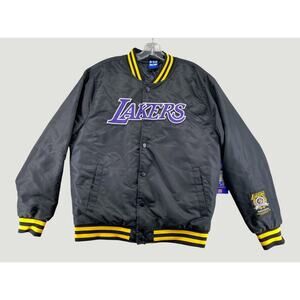 Los Angeles Lakers Varsity Jacket Ultra Game NBA Black Snap Bomber Men M NWT